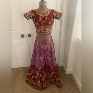 Elegant Purple and Burgundy Lehenga Choli Embroidered Skirt Set